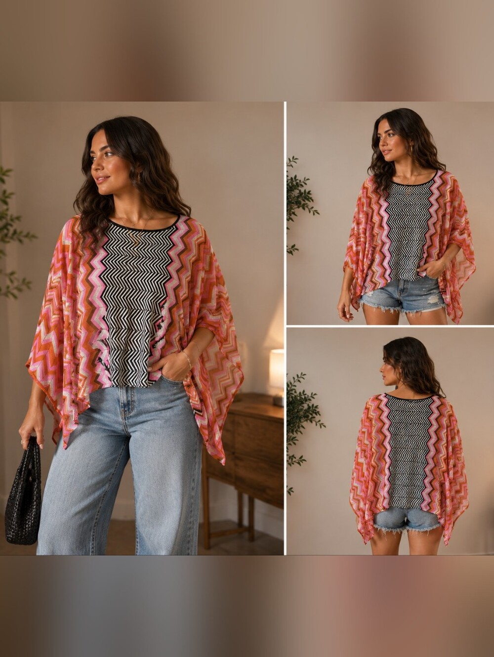 Taylor & Hyde Chevron Knit Top Small Pink Orange Retro